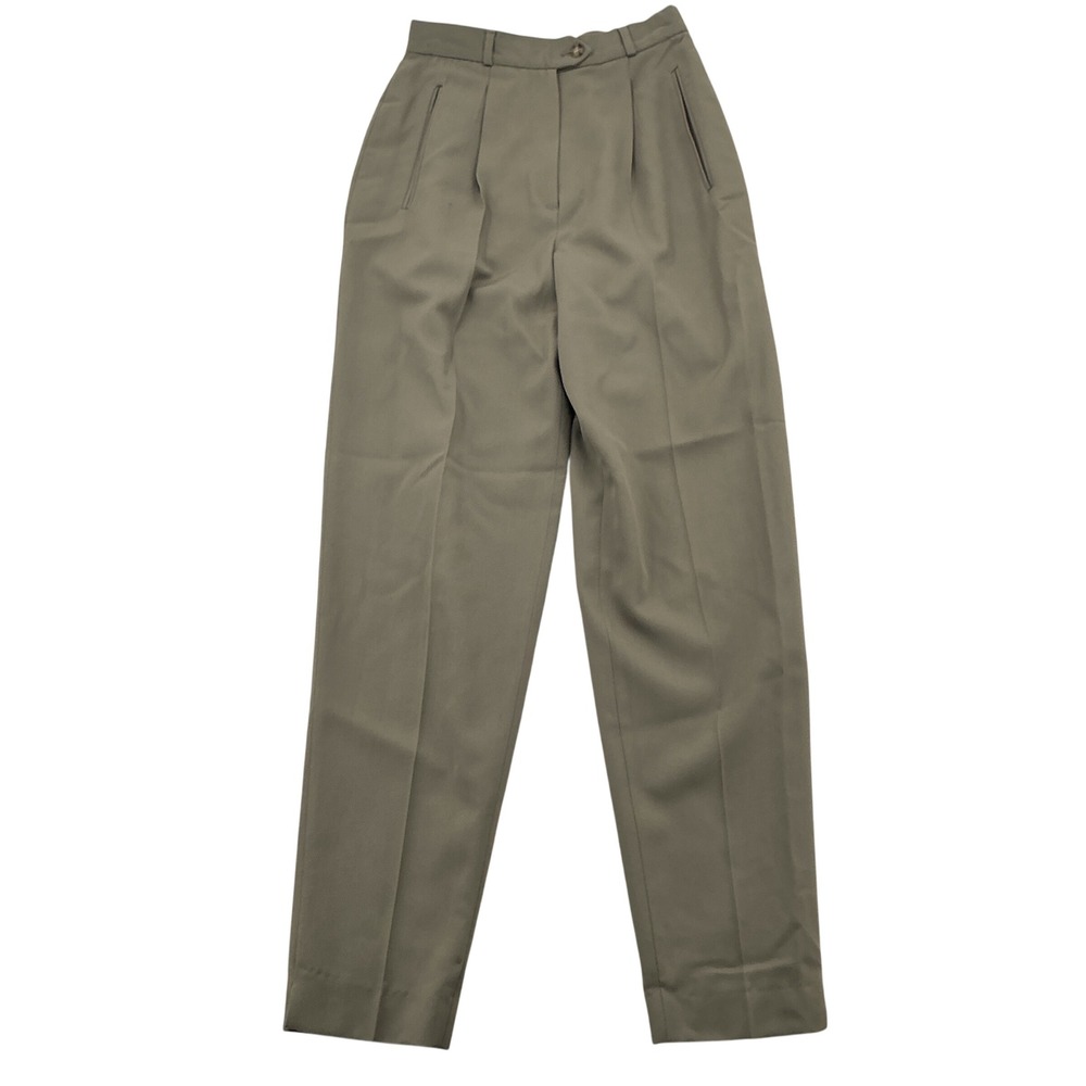 Collins & Pyne Ltd Trousers Women 4 Khaki Worsted Wool Pleated High Rise 24x31
